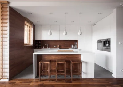 A beautiful dining area with wooden floor